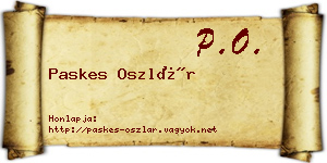Paskes Oszlár névjegykártya
